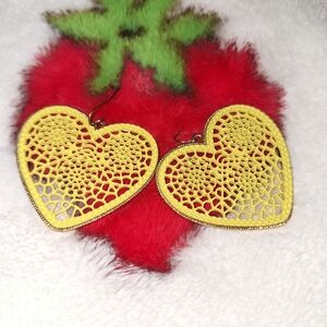 Yellow Heart Post Earrings Gold Tone